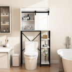 Meuble de Rangement de Salle de Bain Au-dessus des Toilettes avec Porte Coulissante Style Grange et Étagères - S.O.
