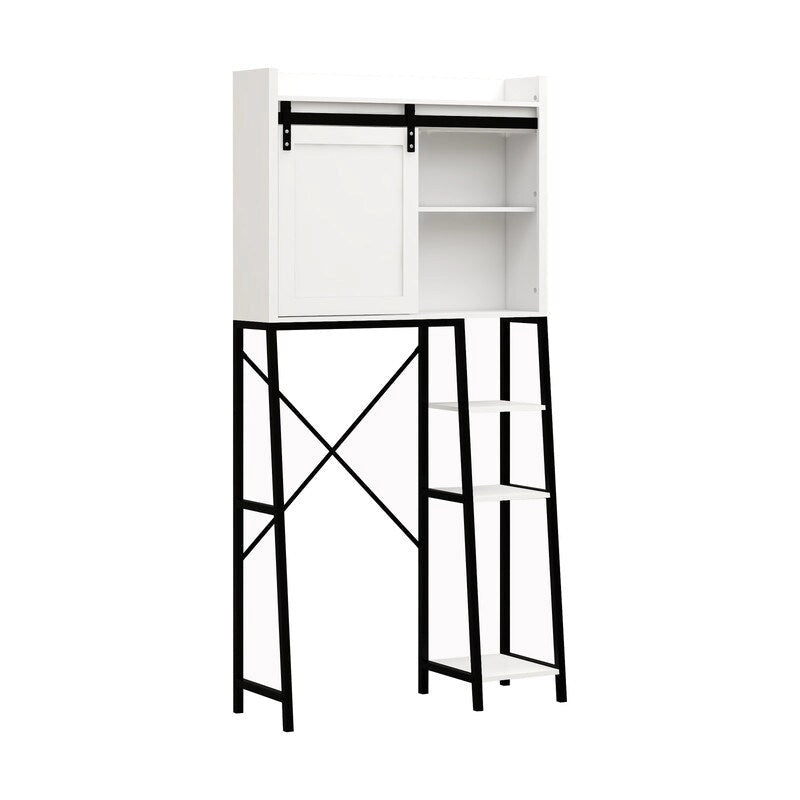 Meuble de rangement de salle de bain au-dessus des toilettes avec porte de grange Mid-Century Modern