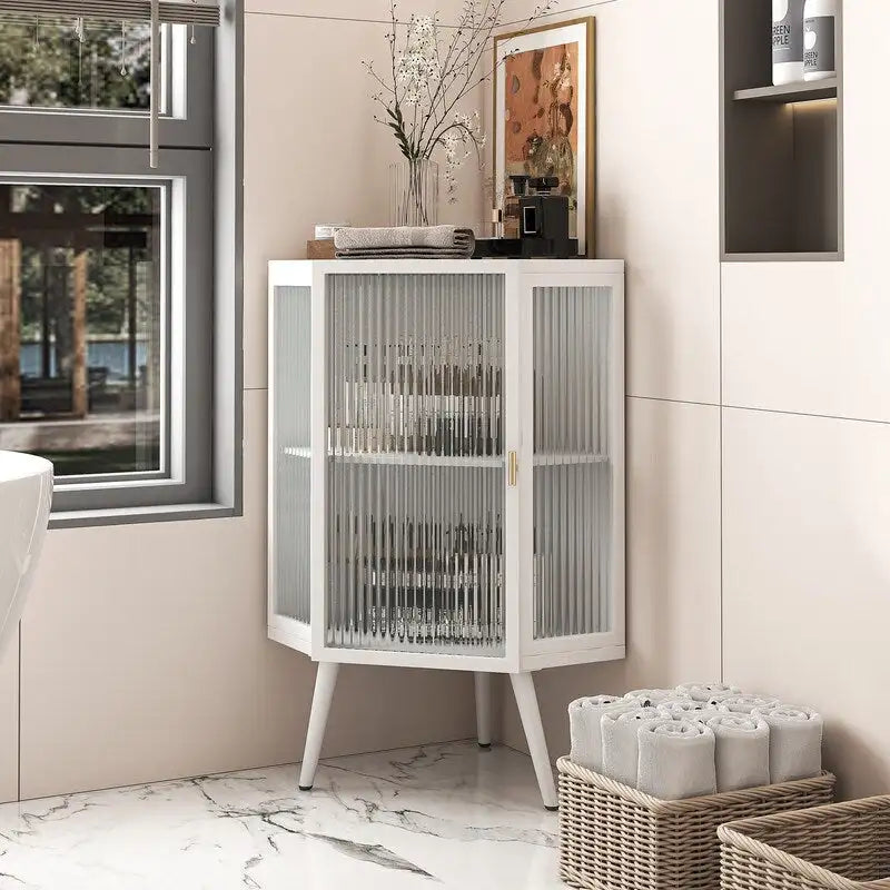 Meuble d'angle de salle de bain de style moderne de 22,25 po avec portes en verre trempé et étagère intérieure réglable