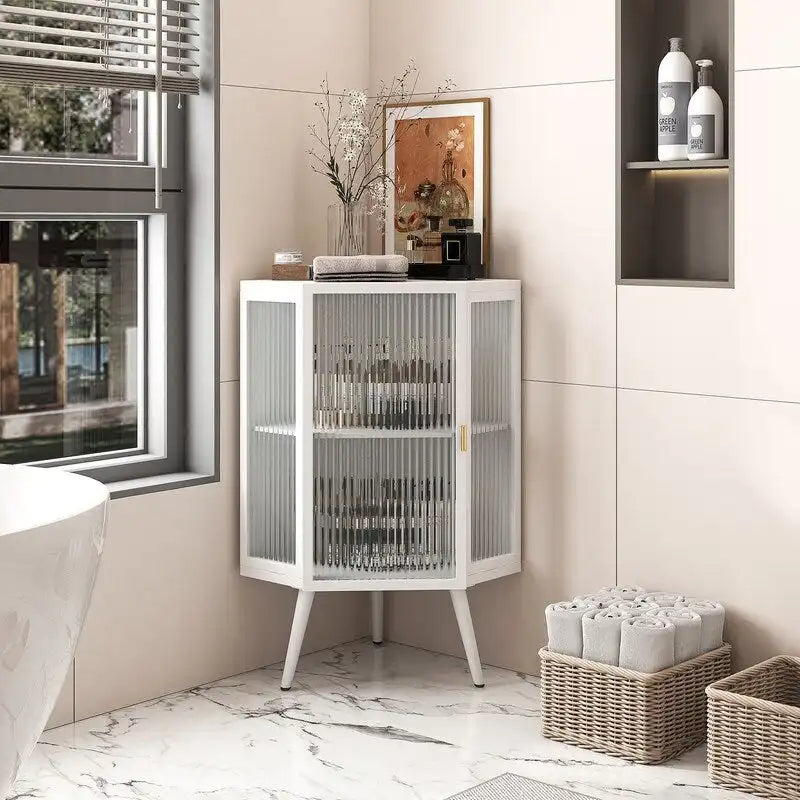 Meuble d'angle de salle de bain de style moderne de 22,25 po avec portes en verre trempé et étagère intérieure réglable