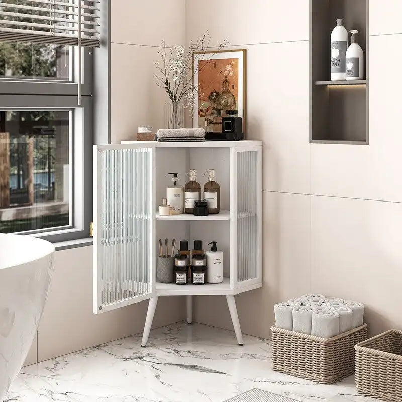 Meuble d'angle de salle de bain de style moderne de 22,25 po avec portes en verre trempé et étagère intérieure réglable