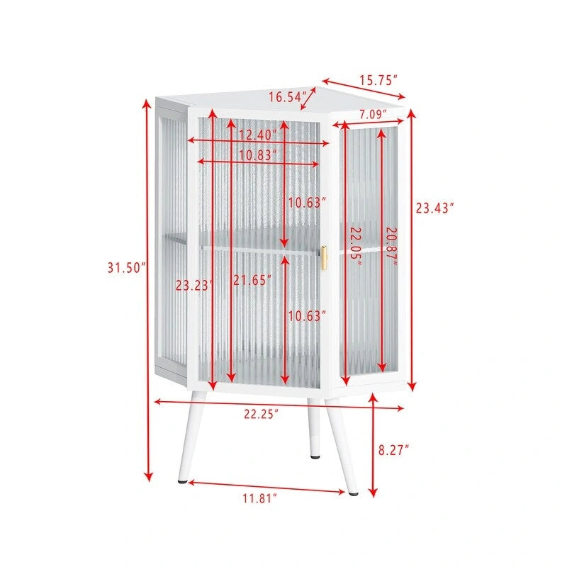 Meuble d'angle de salle de bain de style moderne de 22,25 po avec portes en verre trempé et étagère intérieure réglable