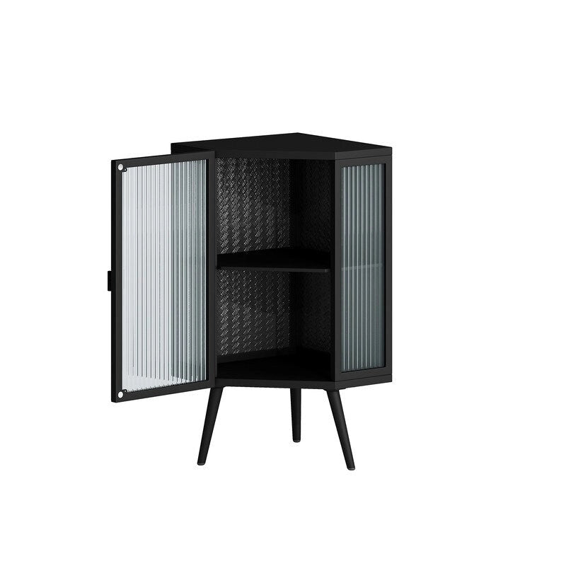 Meuble d'angle de salle de bain de style moderne de 22,25 po avec portes en verre trempé et étagère intérieure réglable