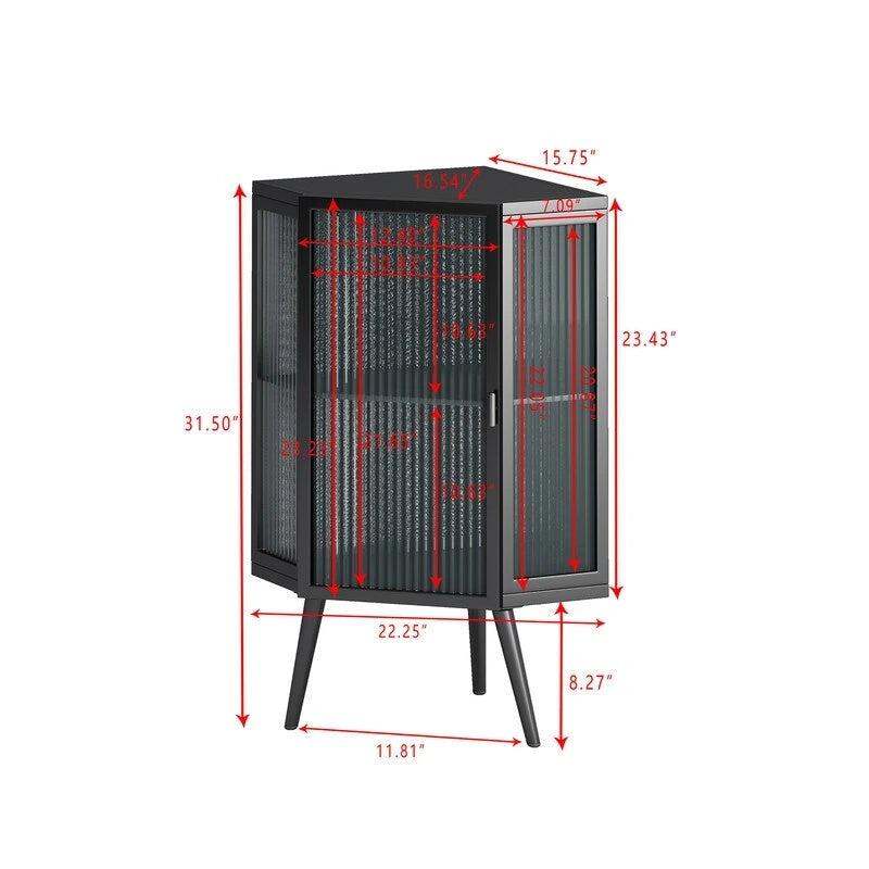 Meuble d'angle de salle de bain de style moderne de 22,25 po avec portes en verre trempé et étagère intérieure réglable