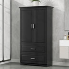 Meuble de rangement de salle de bain haut noir avec 2 portes, tiroirs et étagère réglable