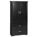 Meuble de rangement de salle de bain haut noir avec 2 portes, tiroirs et étagère réglable