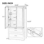 Meuble de rangement de salle de bain haut noir avec 2 portes, tiroirs et étagère réglable