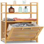 Panier à linge inclinable en bambou à 3 niveaux (39,4 x 29,2 x 118,1 cm)