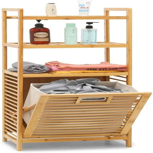 Panier à linge inclinable en bambou à 3 niveaux (39,4 x 29,2 x 118,1 cm)