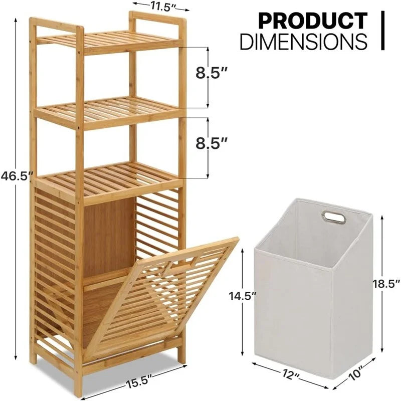 Panier à linge inclinable en bambou à 3 niveaux (39,4 x 29,2 x 118,1 cm)