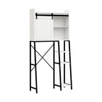 Meuble de rangement pour toilettes avec porte coulissante type grange et étagères réglables