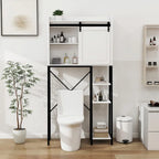 Meuble de rangement pour toilettes avec porte coulissante type grange et étagères réglables