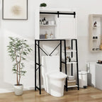 Meuble de rangement pour toilettes avec porte coulissante type grange et étagères réglables