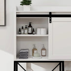 Meuble de rangement pour toilettes avec porte coulissante type grange et étagères réglables