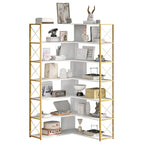 Bibliothèque 7 niveaux, étagère de bureau à domicile, bibliothèque d'angle en forme de L avec cadre en métal, panneau MDF - 37,4*37,4*709