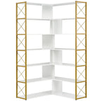 Bibliothèque 7 niveaux, étagère de bureau à domicile, bibliothèque d'angle en forme de L avec cadre en métal, panneau MDF - 37,4*37,4*709