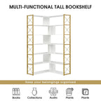 Bibliothèque 7 niveaux, étagère de bureau à domicile, bibliothèque d'angle en forme de L avec cadre en métal, panneau MDF - 37,4*37,4*709