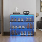 Meuble à chaussures avec porte en verre noir et éclairage LED RVB