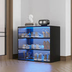 Meuble à chaussures avec porte en verre noir et éclairage LED RVB