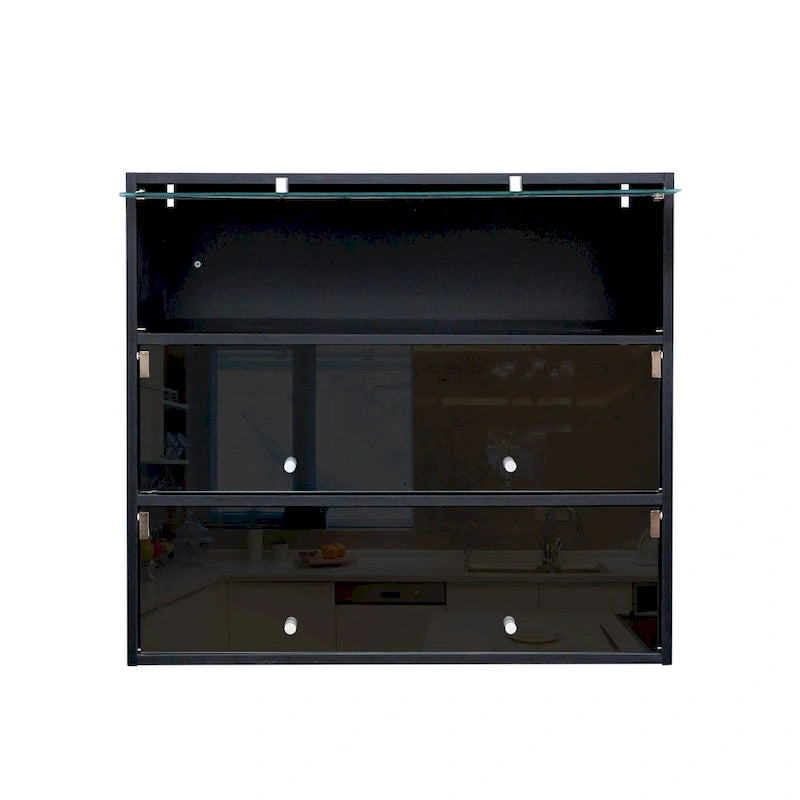 Meuble à chaussures avec porte en verre noir et éclairage LED RVB