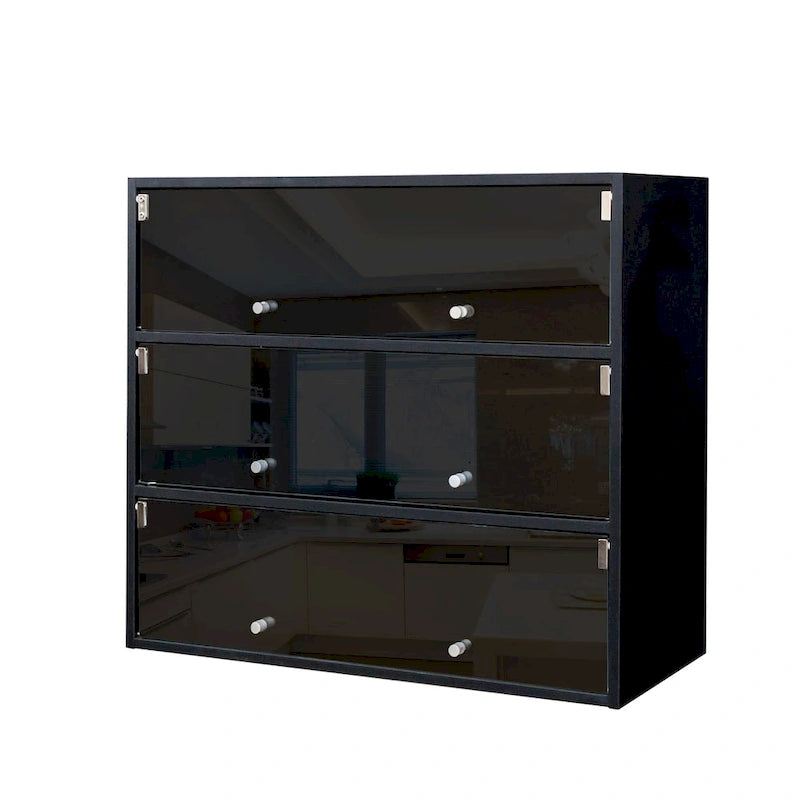 Meuble à chaussures avec porte en verre noir et éclairage LED RVB