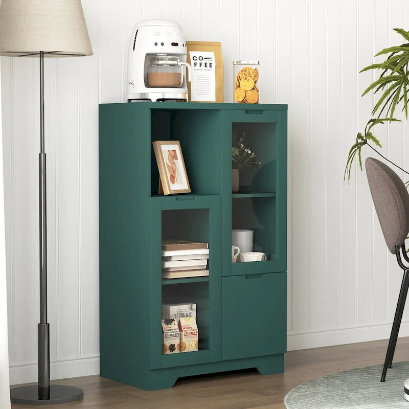 Meuble bas en bois avec 2 portes vitrées et 2 compartiments de rangement, pour salon, salle de bain ou entrée
