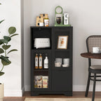 Meuble bas en bois avec 2 portes vitrées et 2 compartiments de rangement, pour salon, salle de bain ou entrée