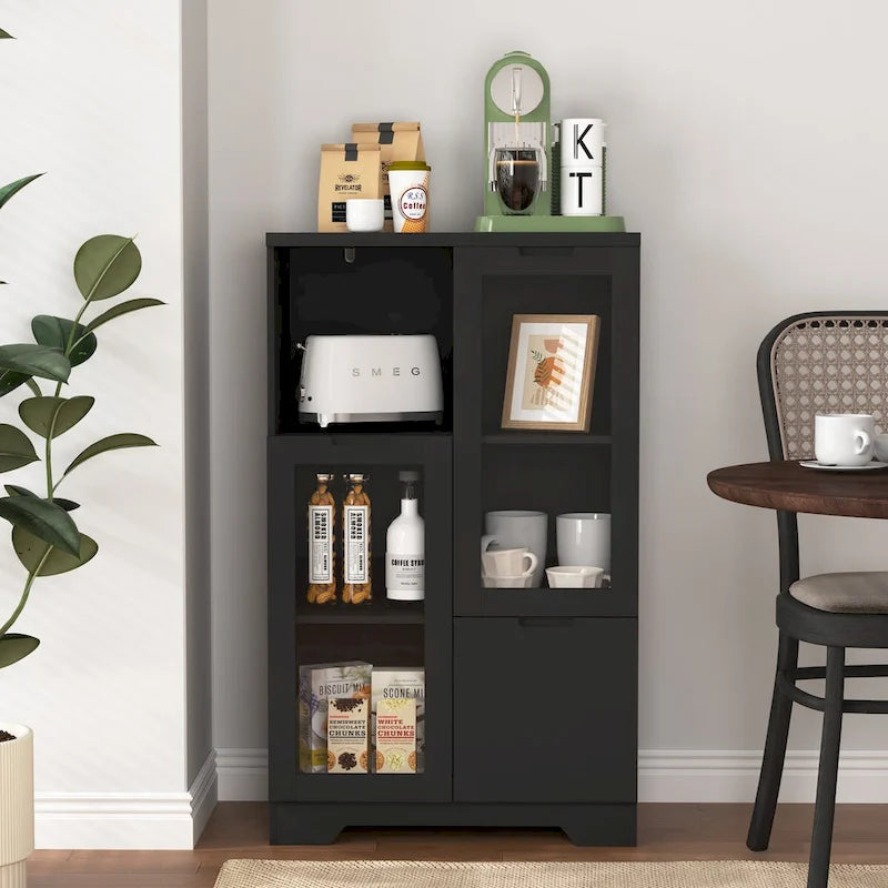 Meuble bas en bois avec 2 portes vitrées et 2 compartiments de rangement, pour salon, salle de bain ou entrée