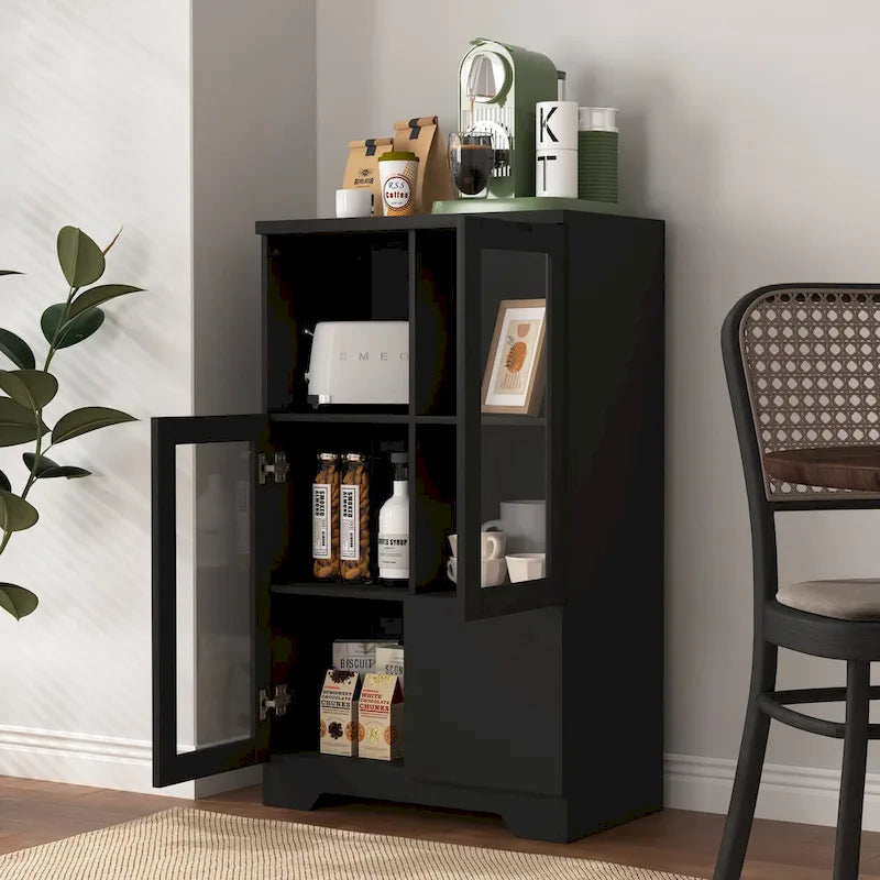 Meuble bas en bois avec 2 portes vitrées et 2 compartiments de rangement, pour salon, salle de bain ou entrée