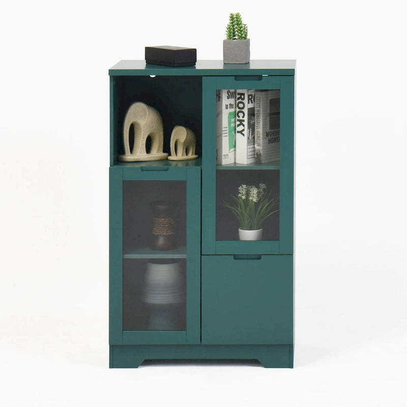 Meuble bas en bois avec 2 portes vitrées et 2 compartiments de rangement, pour salon, salle de bain ou entrée