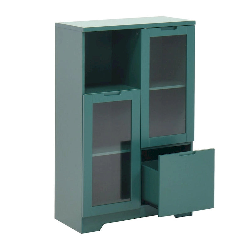 Meuble bas en bois avec 2 portes vitrées et 2 compartiments de rangement, pour salon, salle de bain ou entrée