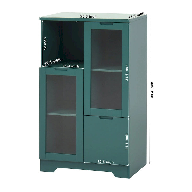 Meuble bas en bois avec 2 portes vitrées et 2 compartiments de rangement, pour salon, salle de bain ou entrée