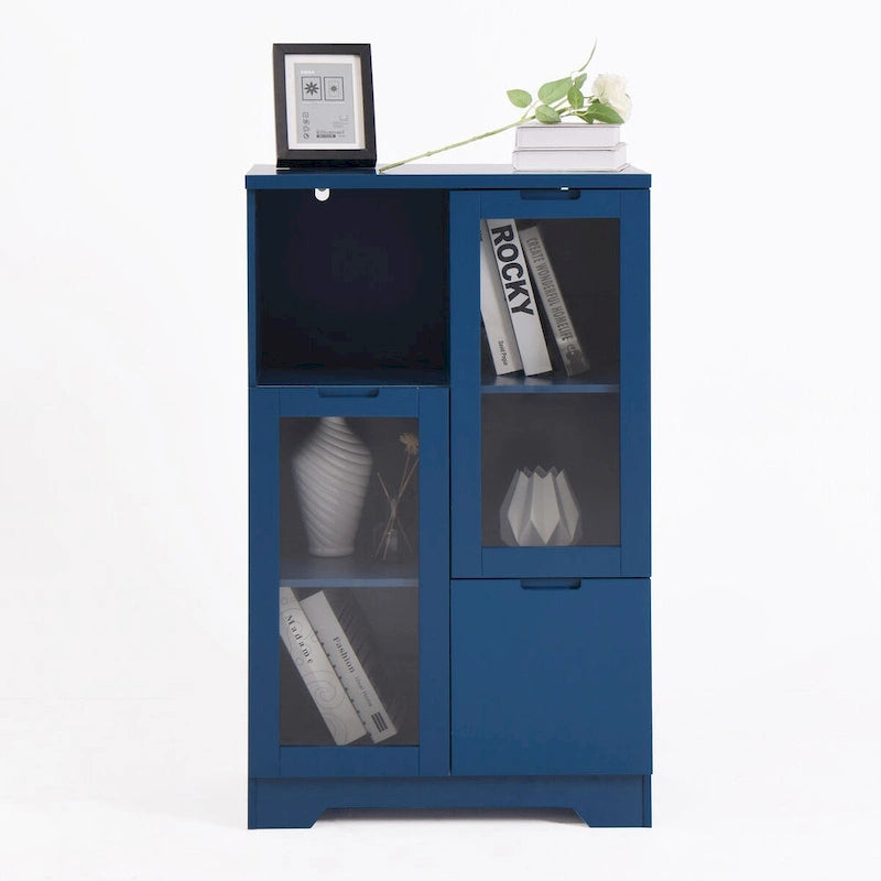 Meuble bas en bois avec 2 portes vitrées et 2 compartiments de rangement, pour salon, salle de bain ou entrée