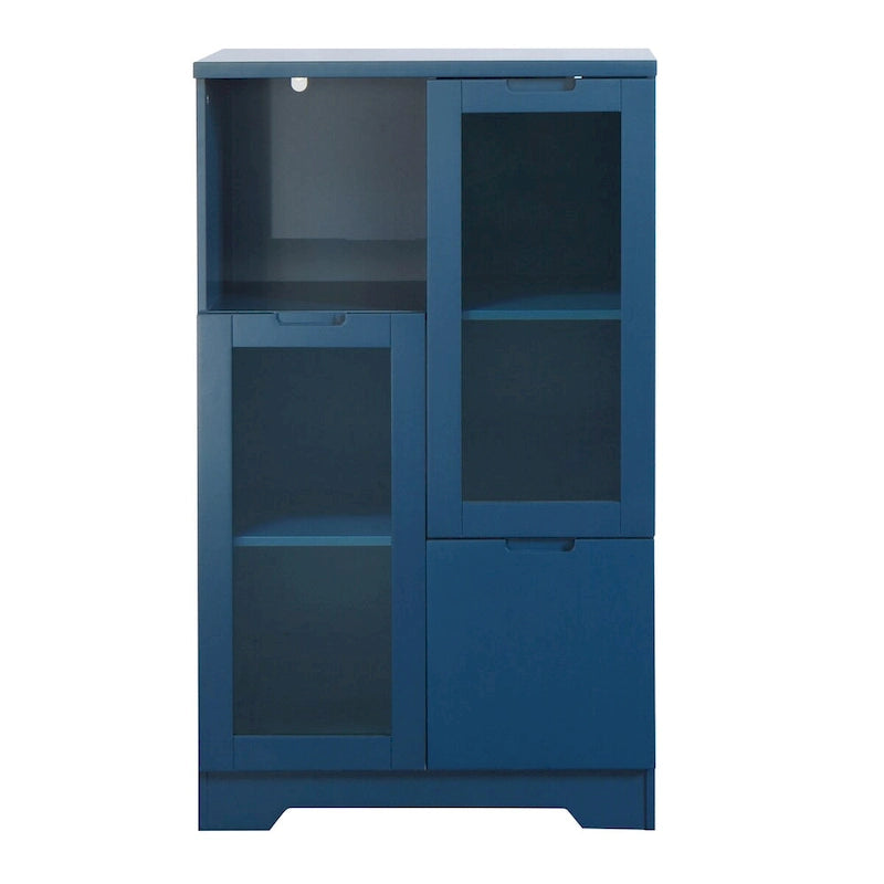 Meuble bas en bois avec 2 portes vitrées et 2 compartiments de rangement, pour salon, salle de bain ou entrée