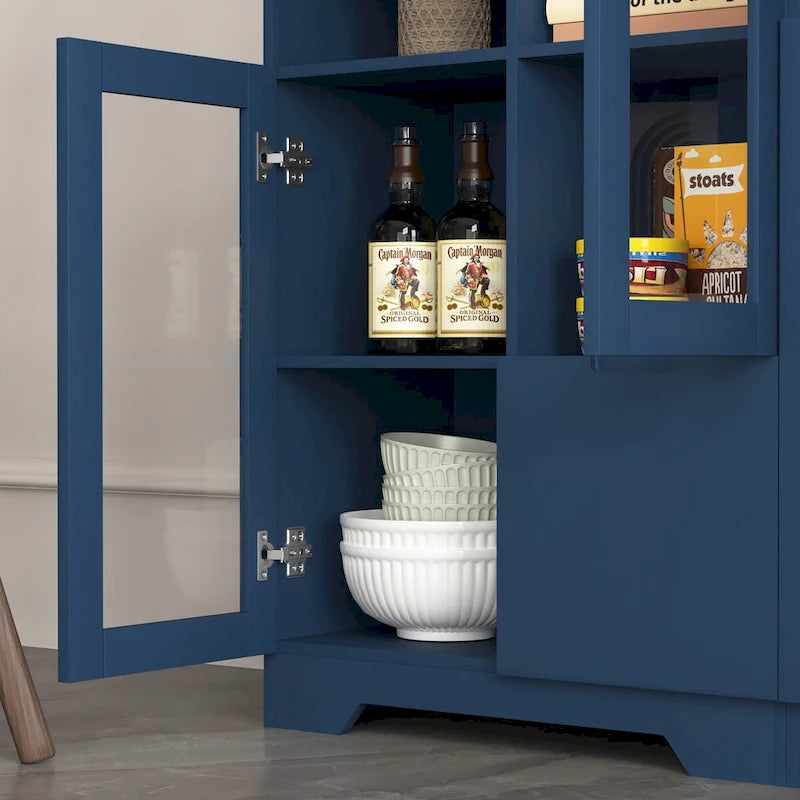 Meuble bas en bois avec 2 portes vitrées et 2 compartiments de rangement, pour salon, salle de bain ou entrée