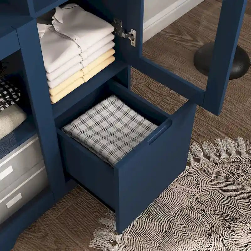 Meuble bas en bois avec 2 portes vitrées et 2 compartiments de rangement, pour salon, salle de bain ou entrée