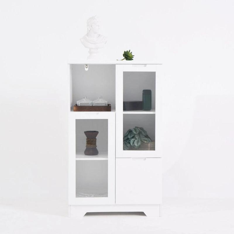 Meuble bas en bois avec 2 portes vitrées et 2 compartiments de rangement, pour salon, salle de bain ou entrée
