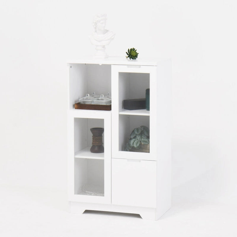 Meuble bas en bois avec 2 portes vitrées et 2 compartiments de rangement, pour salon, salle de bain ou entrée