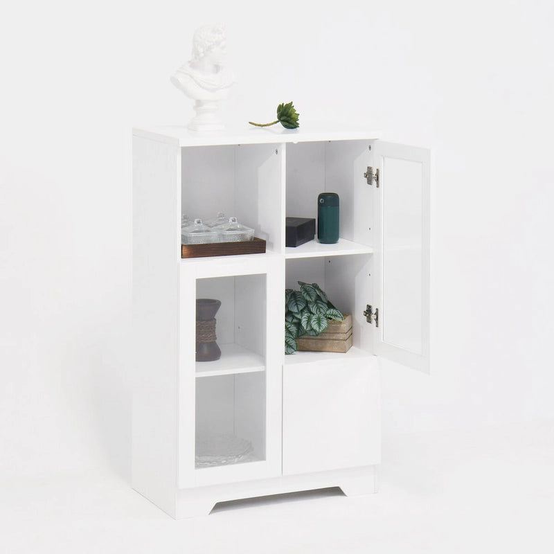 Meuble bas en bois avec 2 portes vitrées et 2 compartiments de rangement, pour salon, salle de bain ou entrée