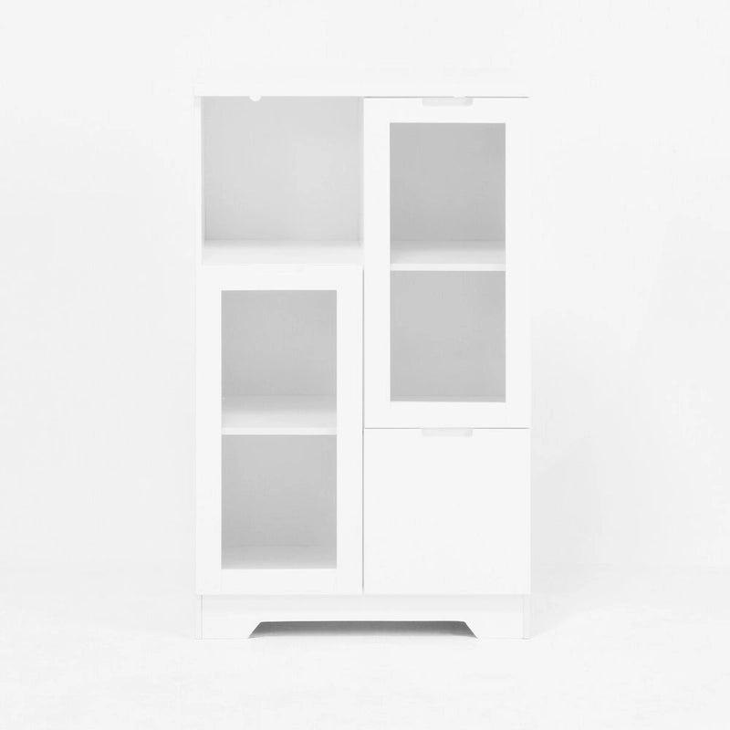 Meuble bas en bois avec 2 portes vitrées et 2 compartiments de rangement, pour salon, salle de bain ou entrée