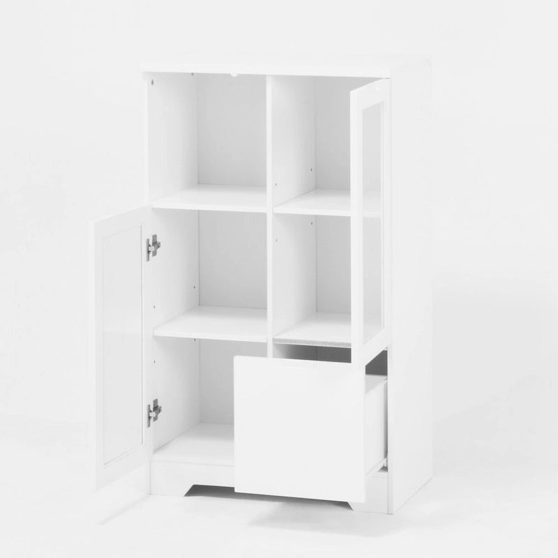 Meuble bas en bois avec 2 portes vitrées et 2 compartiments de rangement, pour salon, salle de bain ou entrée