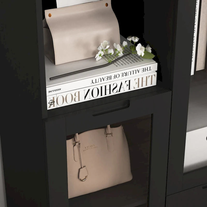 Meuble bas en bois avec 2 portes vitrées et 2 compartiments de rangement, pour salon, salle de bain ou entrée