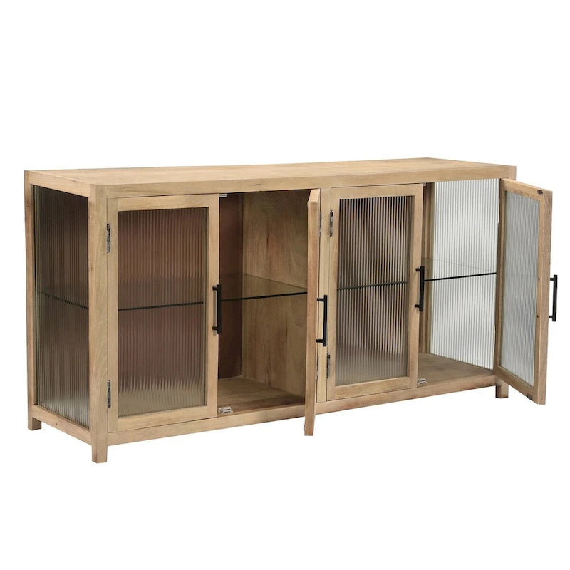 Buffet en bois de manguier avec verre cannelé - ST