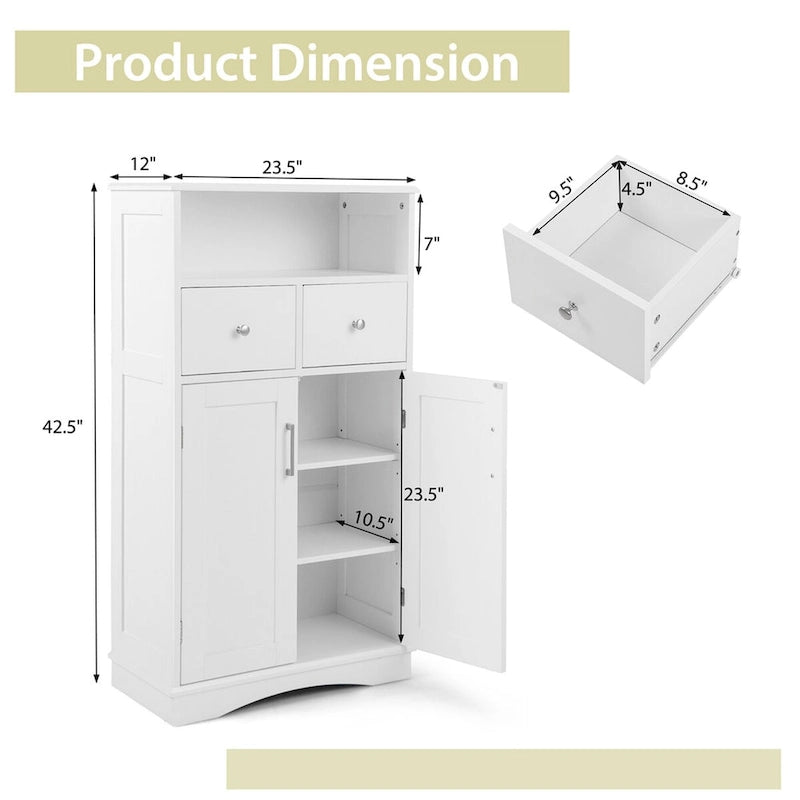 Meuble de rangement de salle de bain sur pied à 2 portes